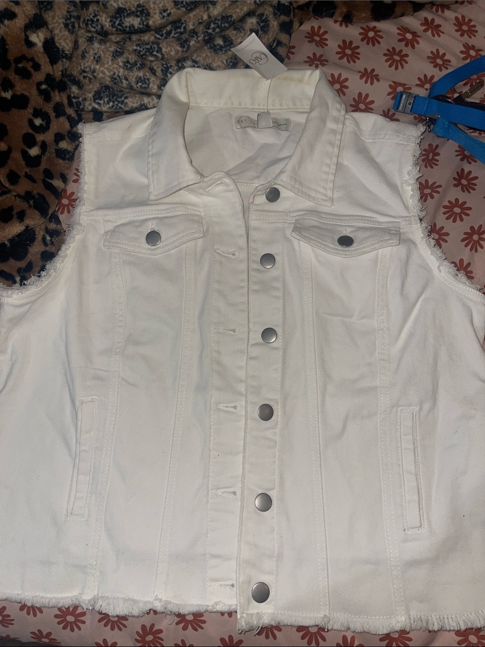 Cato White Sleeveless Denim Vest with Frayed Edges NWT